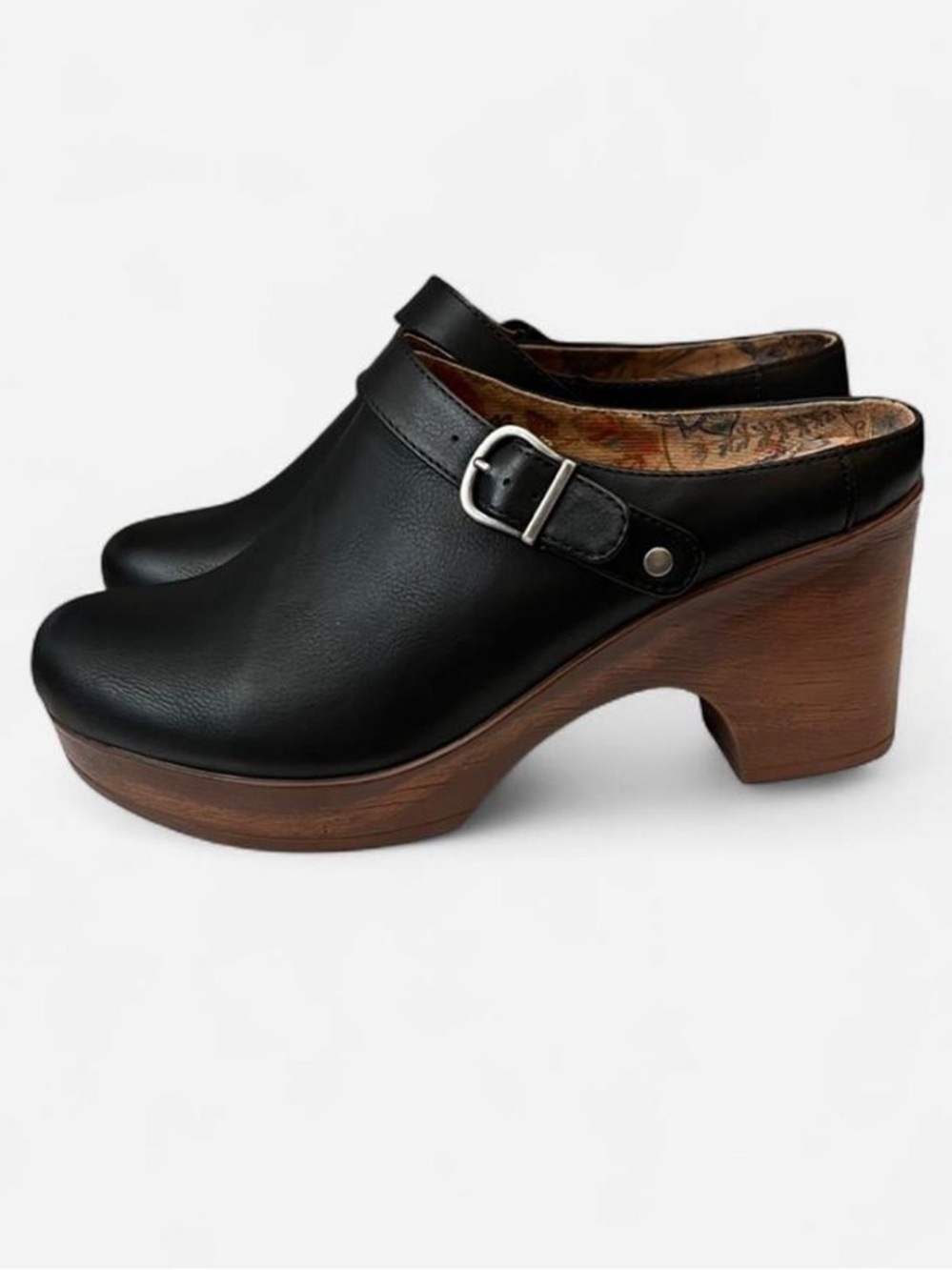 BOC Adel black faux leather clogs with wooden heel size 11 NEW
